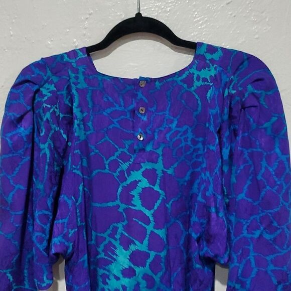 Vintage 80s Nora Noh 100% Silk Midi/Maxi Dress With Batwing Sleeves - Picture 5 of 16